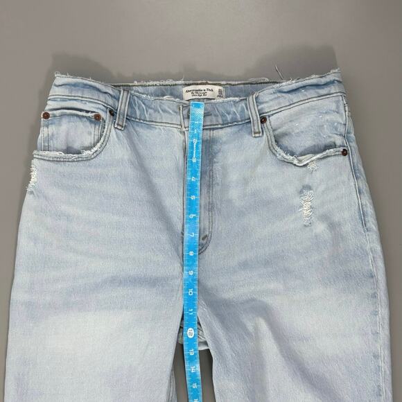 Abercrombie & Fitch Ultra High Rise 90s Straight Jeans Light Destructed Wash - Picture 7 of 9